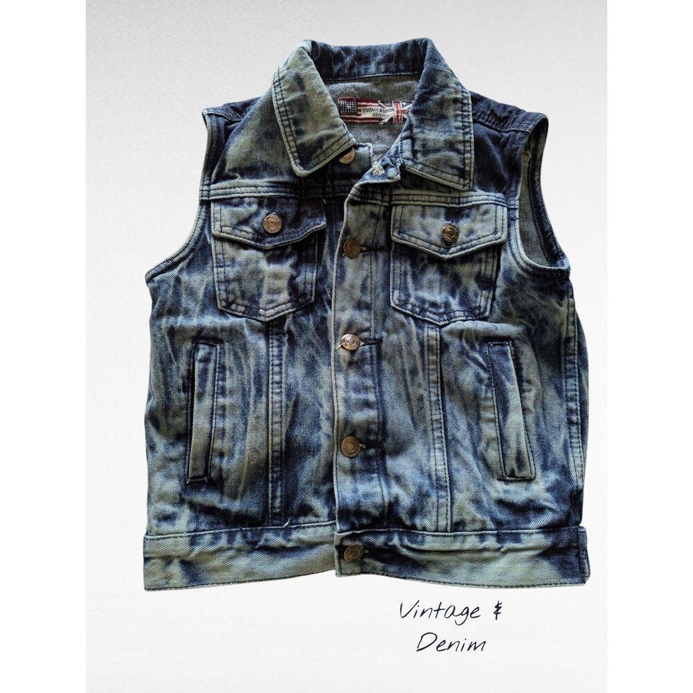 Vintage & Denim GS-115 Kids Denim Button Up Jean Vest  Sz 6 (L) UNISEX